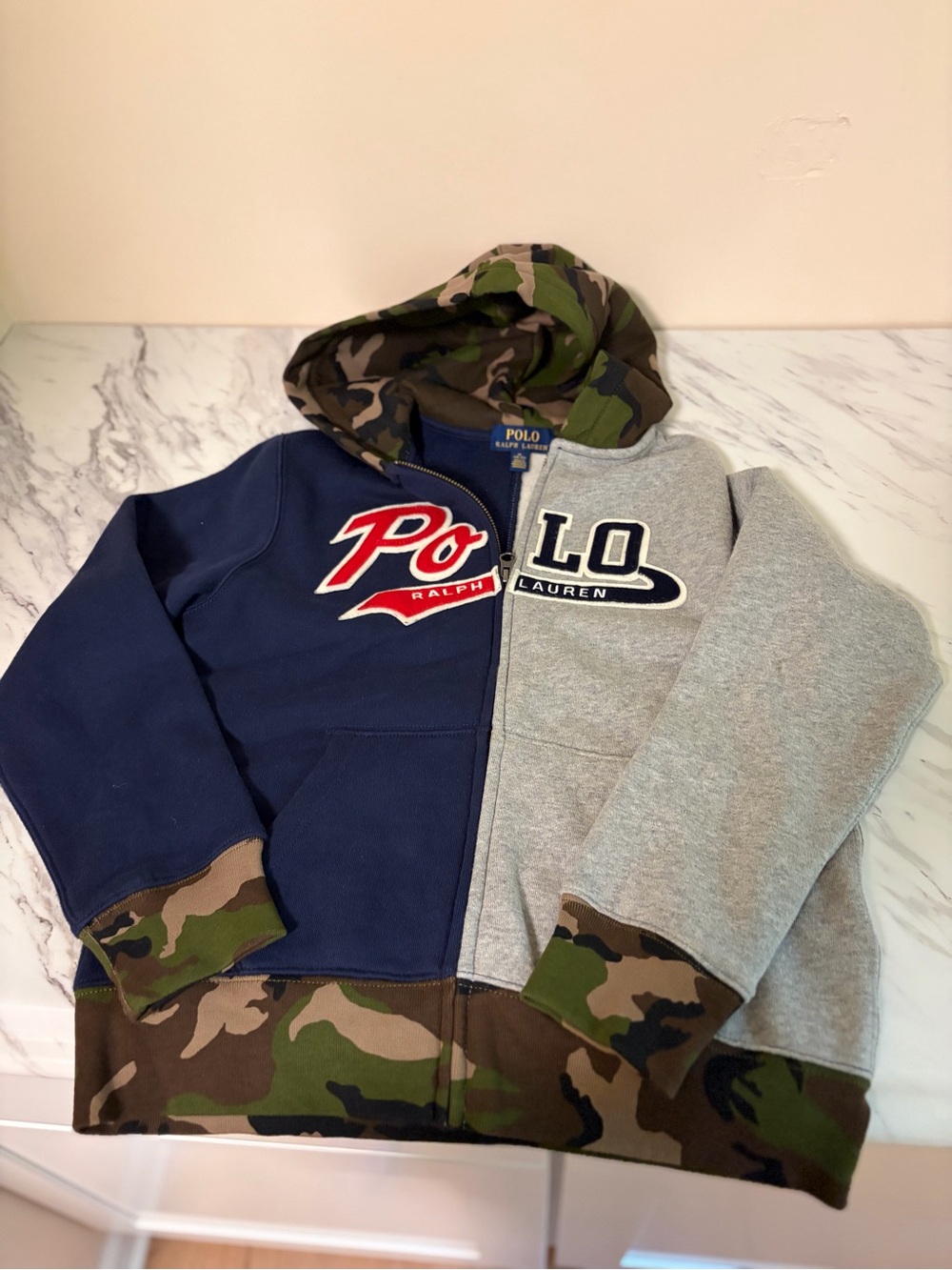 Polo Ralph Lauren Big Boys Colorblock Camo Full Zip Hoodie - Size M (10-12)